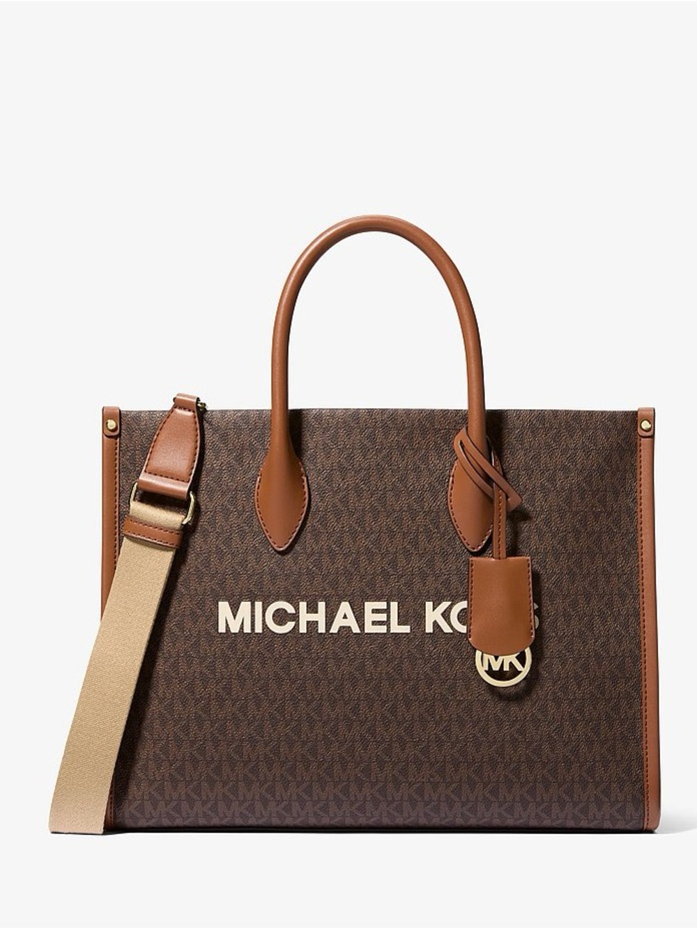 Michael Kors Brown Signature Monogram Mirella Shopper Tote Bag Crossbody - Picture 1 of 14